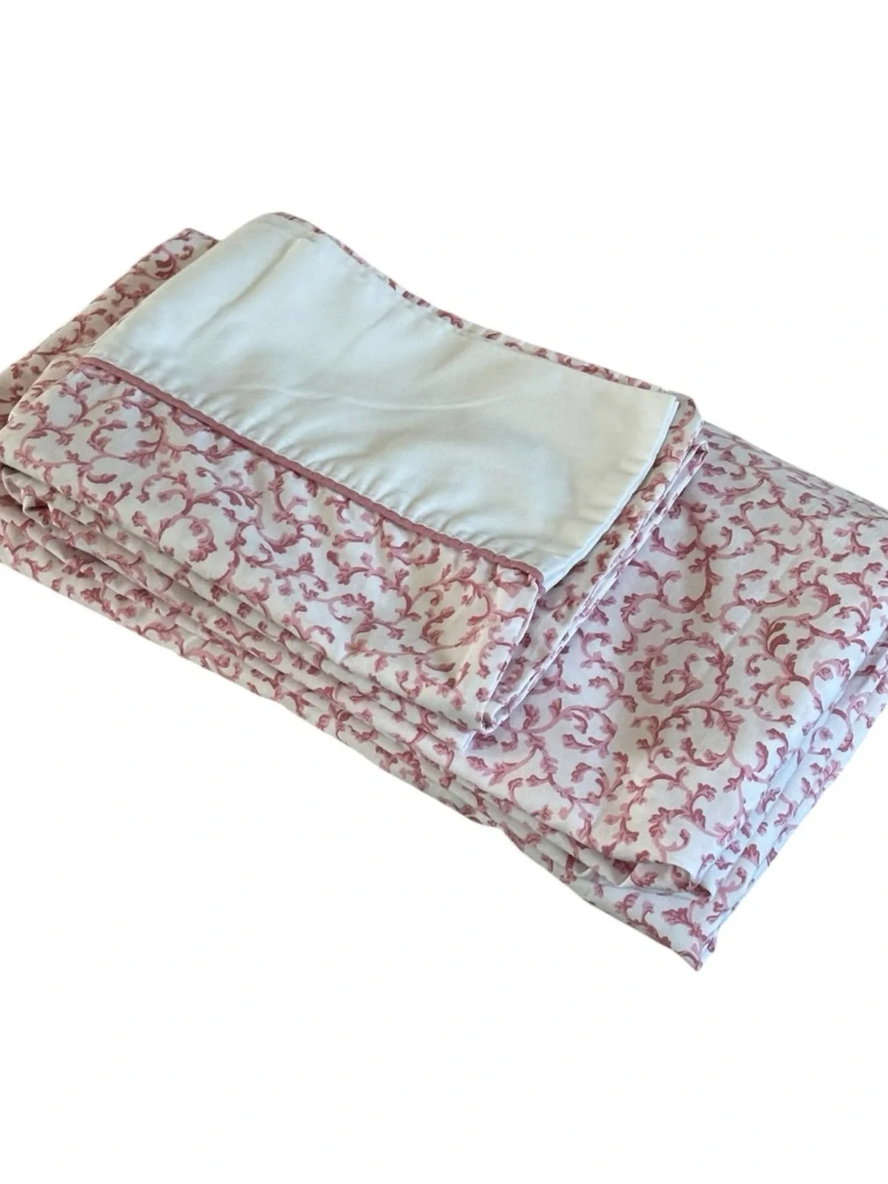 Vintage 2 Piece Croscill Ashley Twin Fitted  Sheet & Pillowcase Pink Filigree